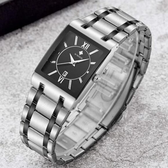 NEW Mens Silver/Black Luxury Business Casual Watch